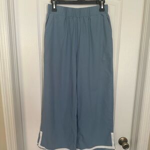 Blue Wide-Leg Pants with White Trim